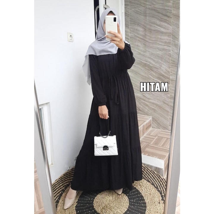 Gamis Rayon Serut Susun Basic/ Gamis Rayon Polos Serut