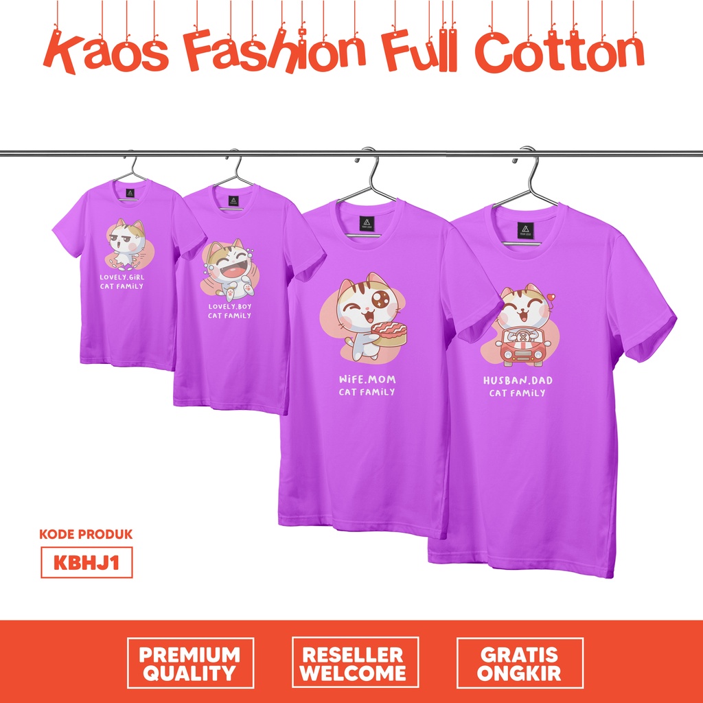 [KAOS] COUPLE CAT FAMILY KBHJ1 COTTON COMBED BEST QUALITY PREMIUM