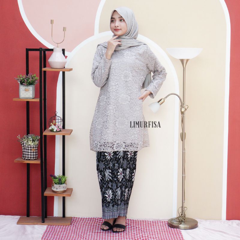 Atasan Kebaya Brokat / brukat Rinjani / kebaya lamaran / kebaya wisuda / kebaya modern PART 1-Atasan tunik abu