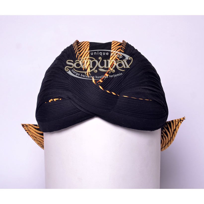 BLANGKON HALUS JOGJA MATARAM HITAM MOTIF SAMURAI KUNING