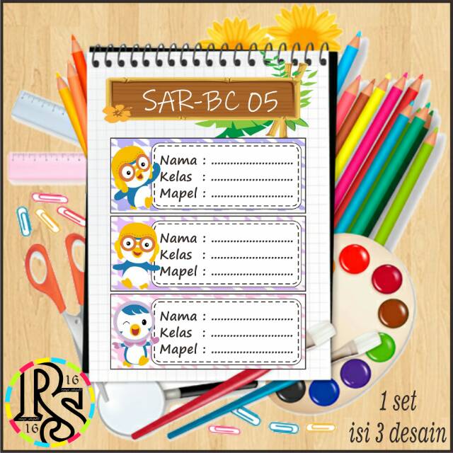 

Stiker label nama kartu nama pororo murah