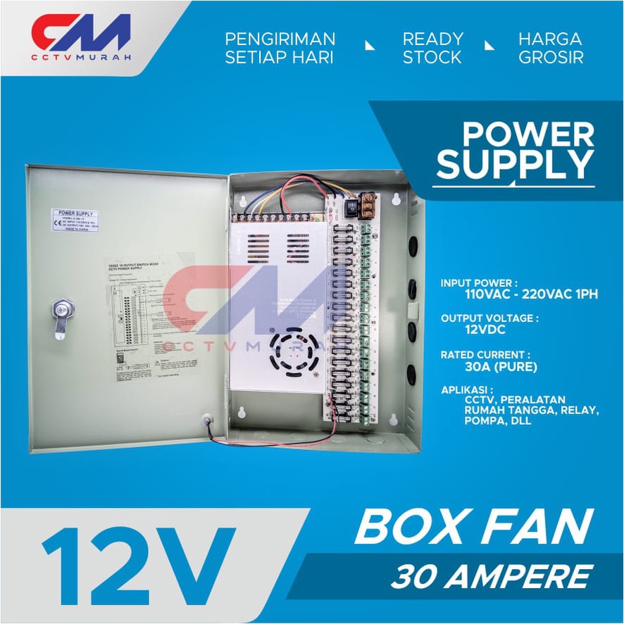 POWER SUPPLY CCTV 12V 30A BOX FAN