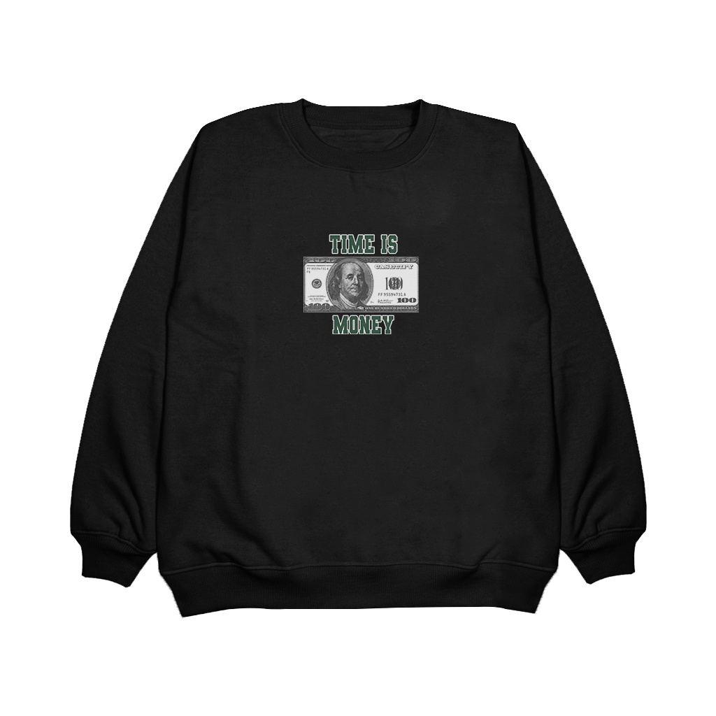 Pojokfashion - Sweater Pria / Wanita Crewneck ( Time Is Money ) Sweatshirt Bahan Fleece Halus &amp; Tebal