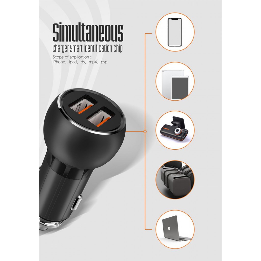 LDNIO C503Q Dual USB QC3.0 Lamp Ring Coil Lightning Smart Car Charger