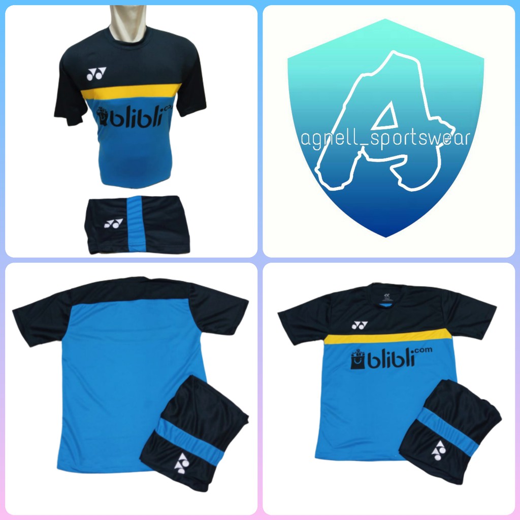 Baju Badminton Setelan Kaos Badminton Bulutangkis Pria Dewasa Minions Biru