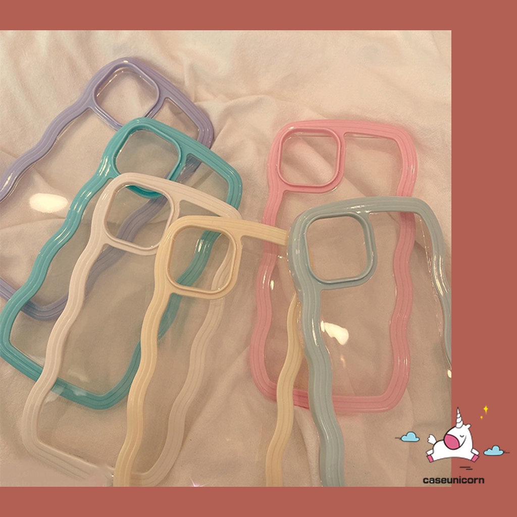 Casing Untuk Redmi 12C 10 9 9A 10A 9C 9T Note 9 8 11 11s 10 10Pro Note10 Note11 Note 10Pro Macaron Candy Color Frame Transparan Mewah Simple Wavy Edge Clear Soft Case