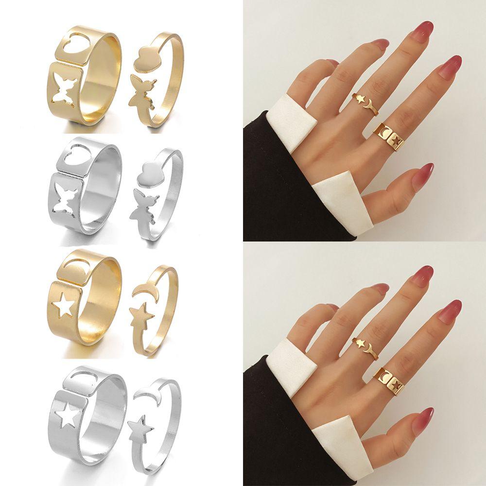 Lily Open Rings Desain Fashion Bintang Bulan Salib Terbuka Mini Buku Jari