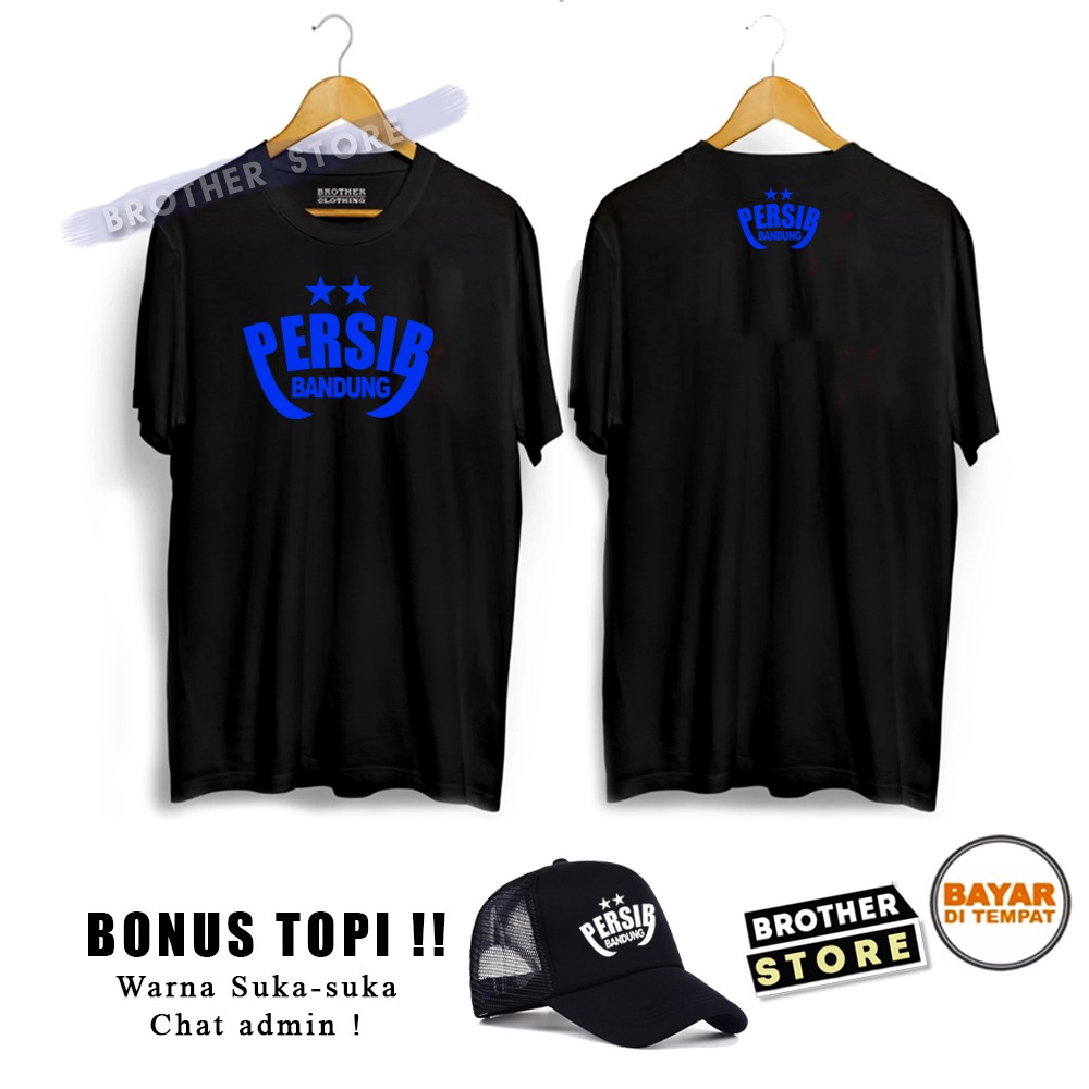 Bonus Topi !! Kaos Distro Pria PERSIB BANDUNG THE STAR Text Biru Premium