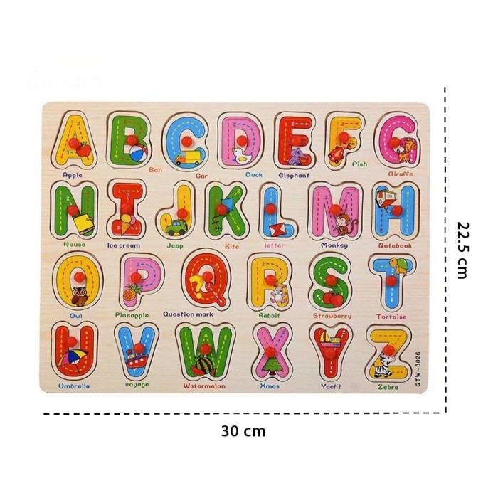 TokoPapin Puzzle Kayu Knob Mainan Edukasi Puzzle Kayu Angka Alphabet Alfabet Bentuk Bahan Halus Aman Untuk Anak Bayi