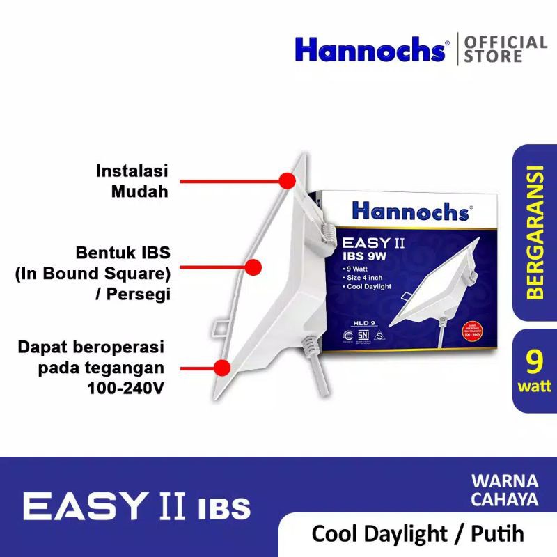 Lampu Downlight LED Hannochs Easy II Kotak 3w/ 5w/ 7w/ 9w/ 12w/ 15w/ 20w Hannochs