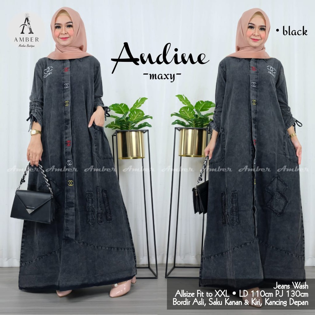 AUDINE GAMIS JEANS JUMBO WANITA BORDIR ORI TERBARU