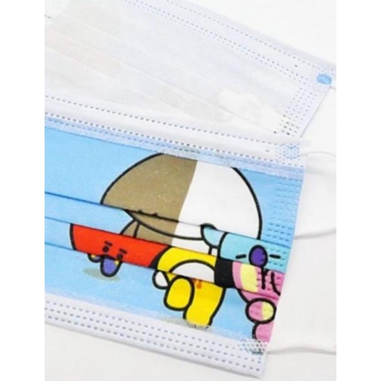 MASKER ANAK 3 PLY KARAKTER BTS BT21 HIJAB / EARLOOP / HEADLOOP MASK 10 PCS