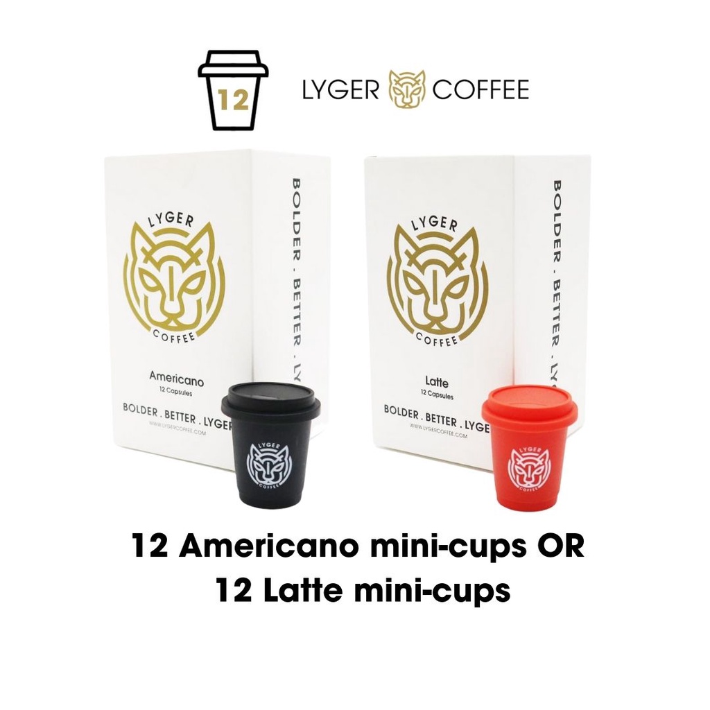

Lyger Coffee 1 Box of 12 Mini Cups Americano Or Latte Crystallized Coffee In Barista Quality