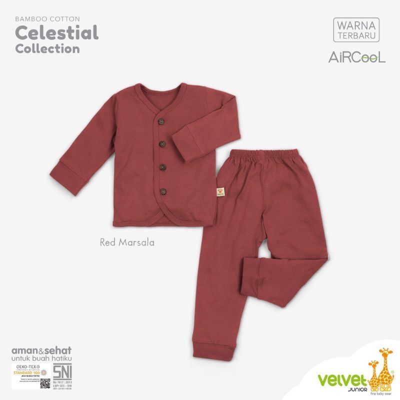 [TERBARU] Velvet Junior Bamboo Celestial Collection Earth Color Setelan Baju Celana Kancing Depan Panjang Baju Tidur Anak Unisex Velvet Polos EARTH COLOR