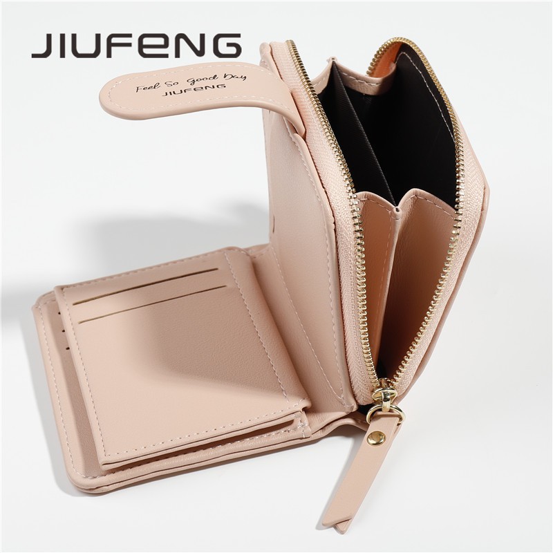 JIUFENG Dompet Koin Zipper Wanita Korea Fashion Pendek Serba Guna Resleting