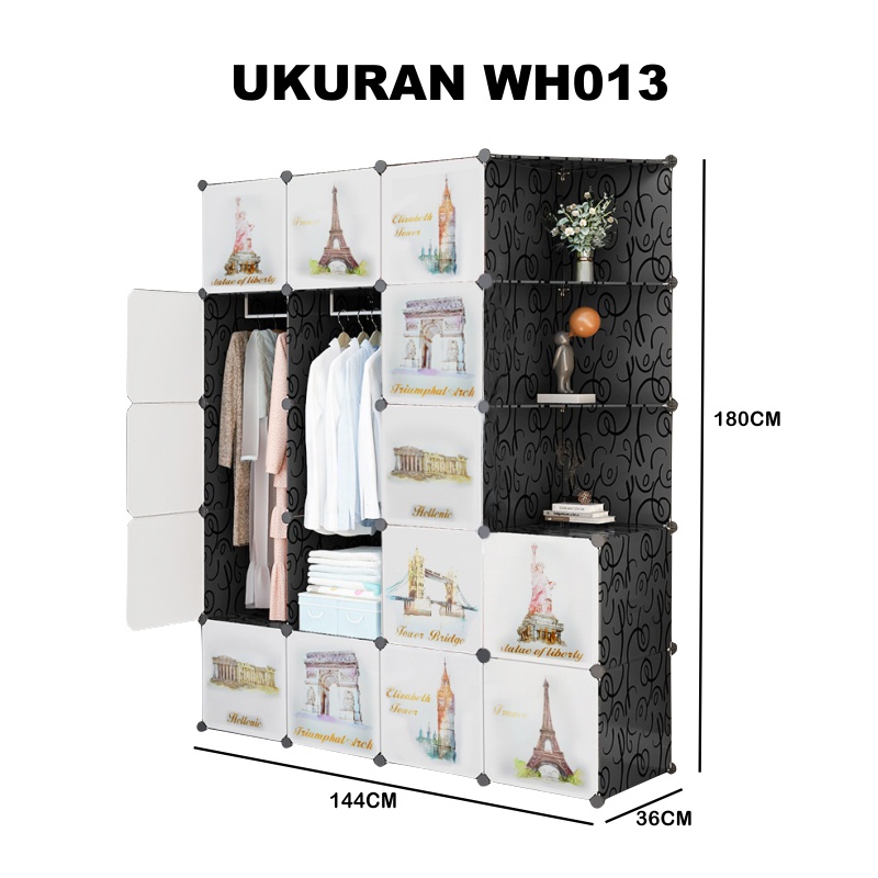 Lemari Pakaian 17  Pintu+ 2 Gantungan + Rak Baju Lemari plastik Bermotif lemari rak serbaguna Aesthetic