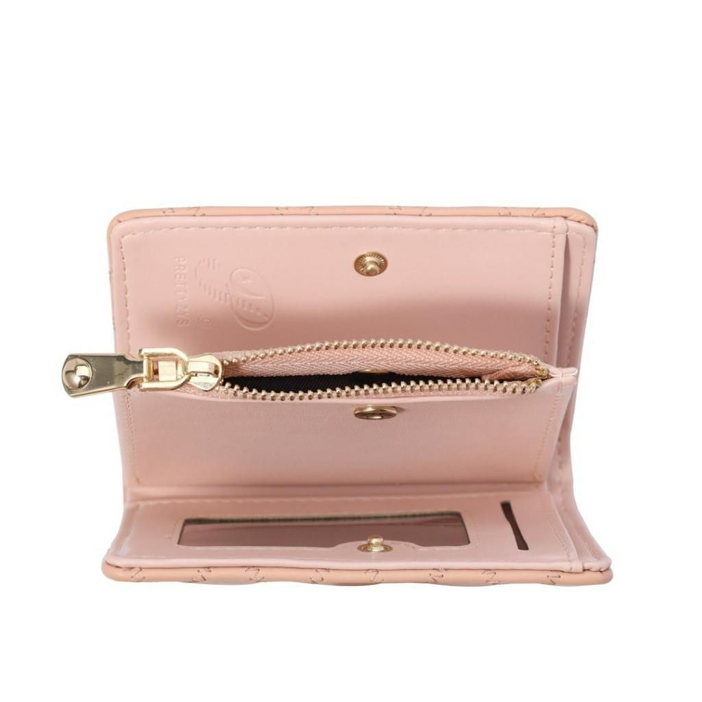 DOMPET LIPAT WANITA BRANDED KEKINIAN  CEWEK MURAH LUCU MINI BATAM KOREA PRETTYZYS TERBARU PREMIUM SIMPLE KARTU RESLETING UANG KOIN ORIGINAL KECIL KULIT PINK THEORA WA707P3 IMPORT REMAJA