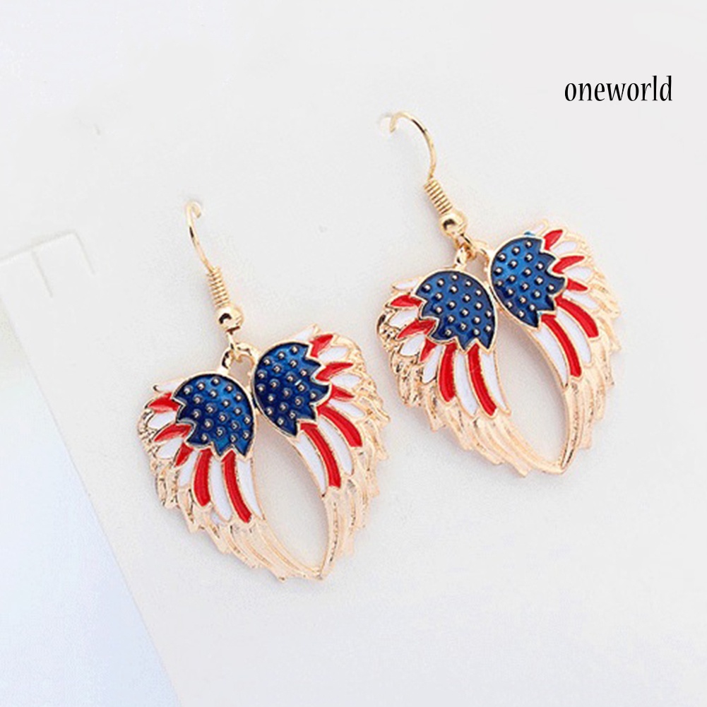 OW@ Independence Day USA Flag Patriotic Wings Women Necklace Earrings Jewelry Set