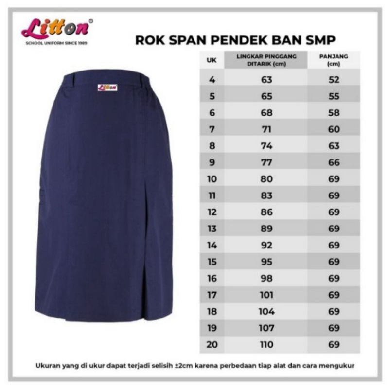 Rok sekolah span pendek SMP pinggang ban / LITTON rok span pendek biru putih coklat SMP ban