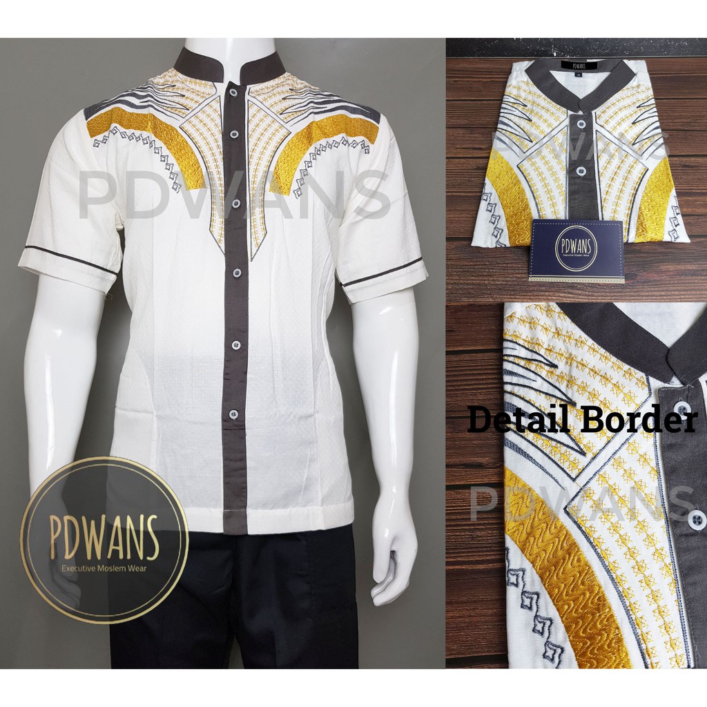 BAJU KOKO Muslim Lengan Pendek Putih Motif Bordir PDWANS - RKpdk02