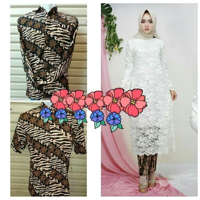 set kebaya brukat tunik kinanti hem panjang atau hem pendek trendy