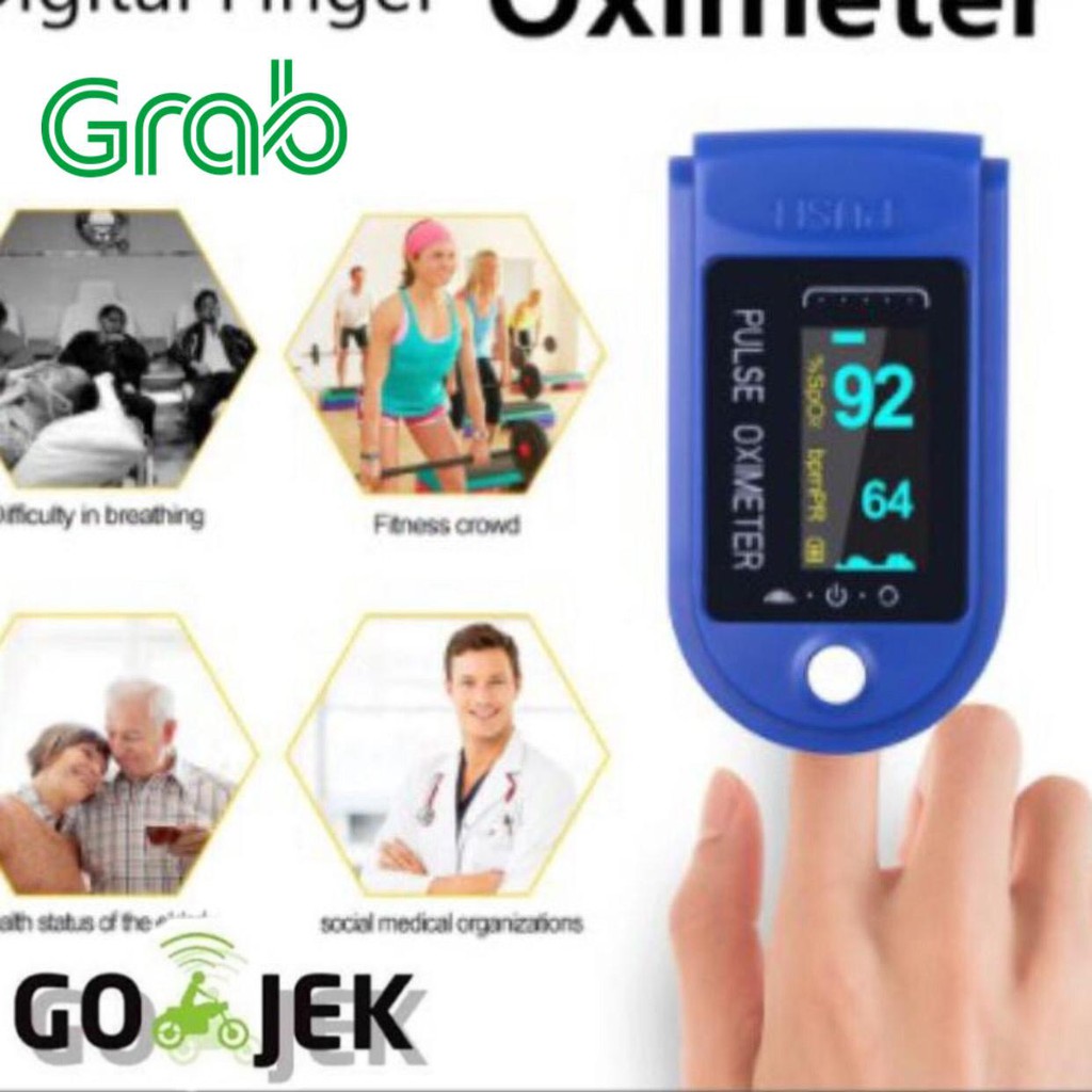 Alat ukur kadar Oksigen O2 darah dalam tubuh melalui jari alat medis kesehatan Pulse Oximet