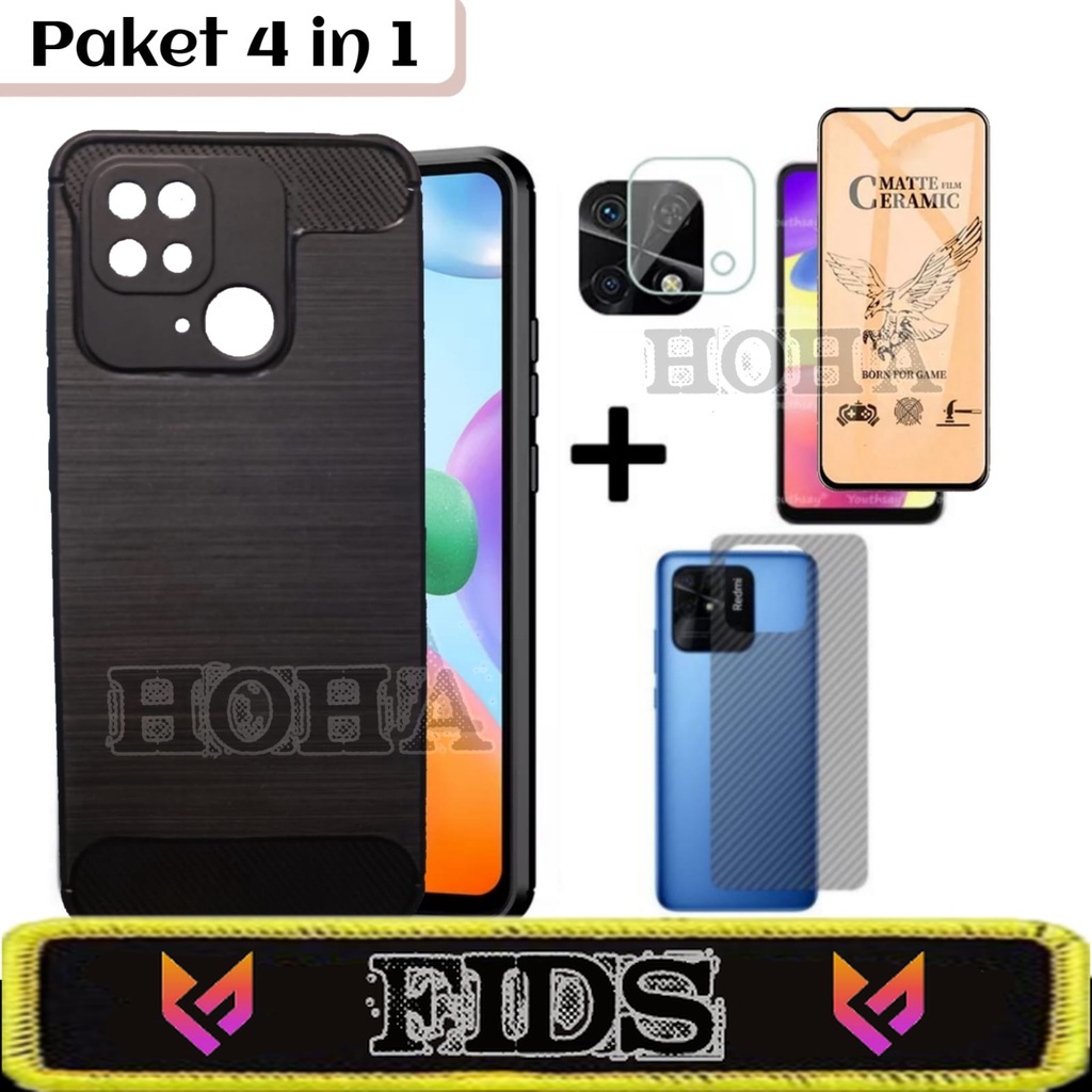 [PROMO PAKET 4IN1] Case Ipaky Carbon For XIAOM REDMI 10 REDMI 10C REDMI 10A Soft Case Ipaky Carbon Premium Free Anti Gores Layar &amp; Anti Gores Camera &amp; Skin Carbon Pelindung Body Belakang Handphone