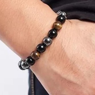 Gelang Batu Kesehatan Magnetic Pria Wanita Kombinasi Tiger Eye Black Agate Hematite Blustin