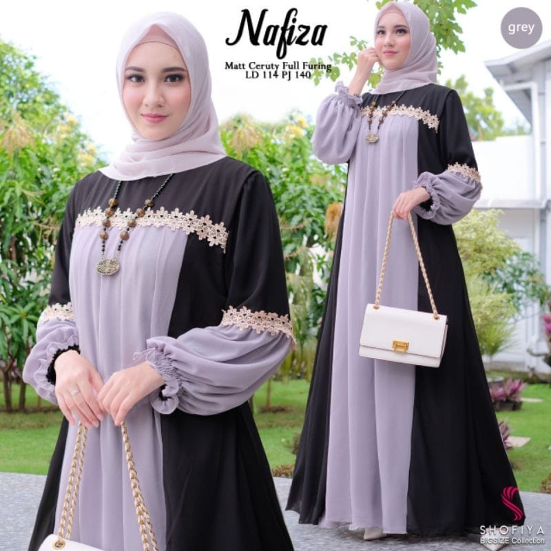 Gamis Terbaru Dress Kondangan Fashion Wanita Ootd Kekinian Nafiza Dress Baju Lengan Balon Gamis Ceruty Babydoll