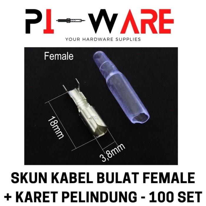 Skun Kabel Bulat Silver Betina Female Plus Karet Pelindung 100 Set