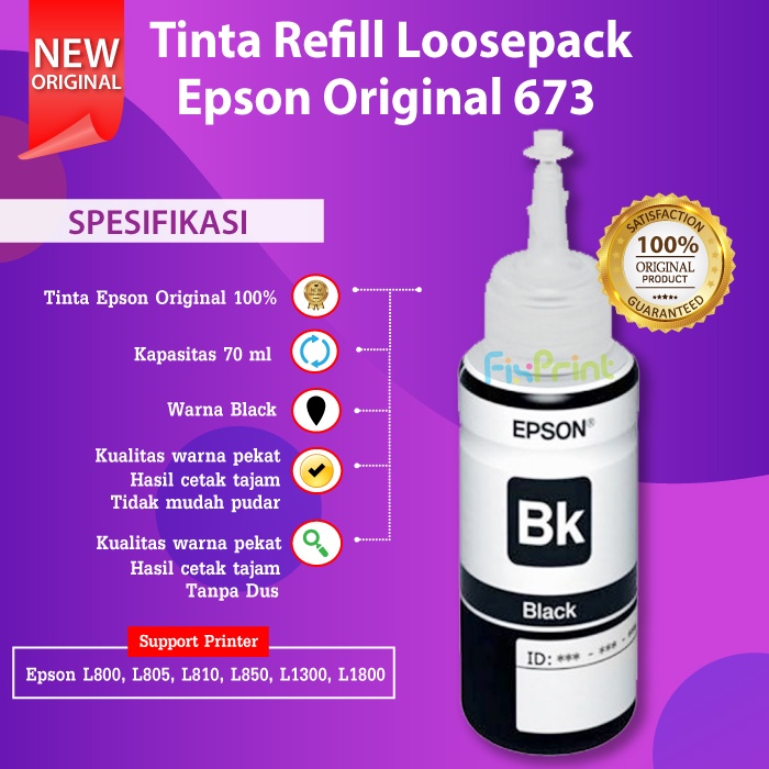 TINTA EPSON 673 T673 ORIGINAL PRINTER L805 L810 L850 L1300 L1800 ORI No Box