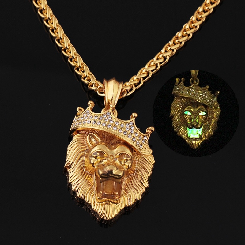 Fashion Pria Titanium Steel Lion Head Pendant Kalung