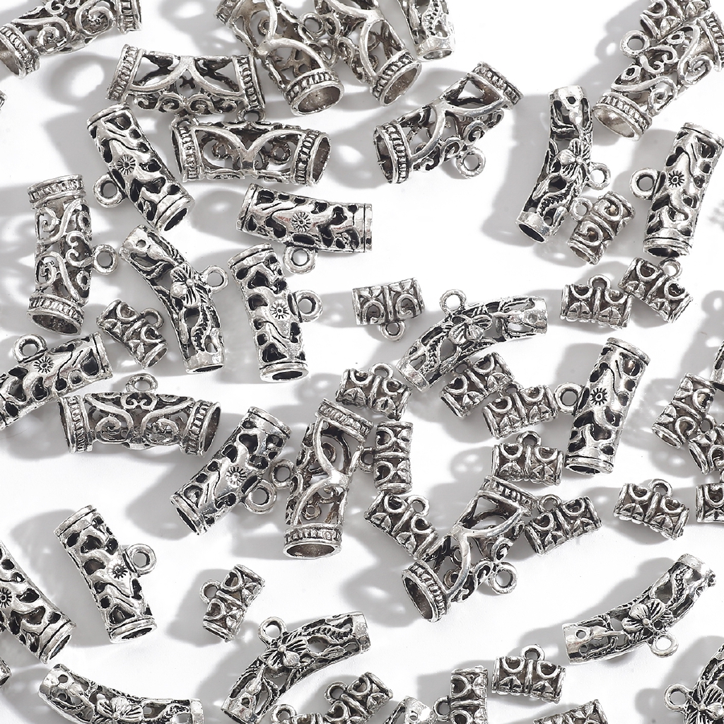 10pcs Manik-Manik Tabung Spacer Bahan Metal Warna Silver Tibet Untuk Membuat Perhiasan Charms