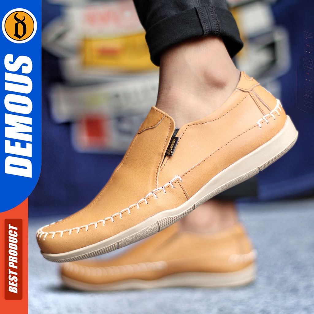 Sepatu Slip On Pria Sepatu Casual Pria Formal Kulit Asli Sepatu Pantofel Kerja Kantor Kuliah Kondangan Sepatu Slop Pria Sepatu Hitam Pria DEMOUS DIVOC