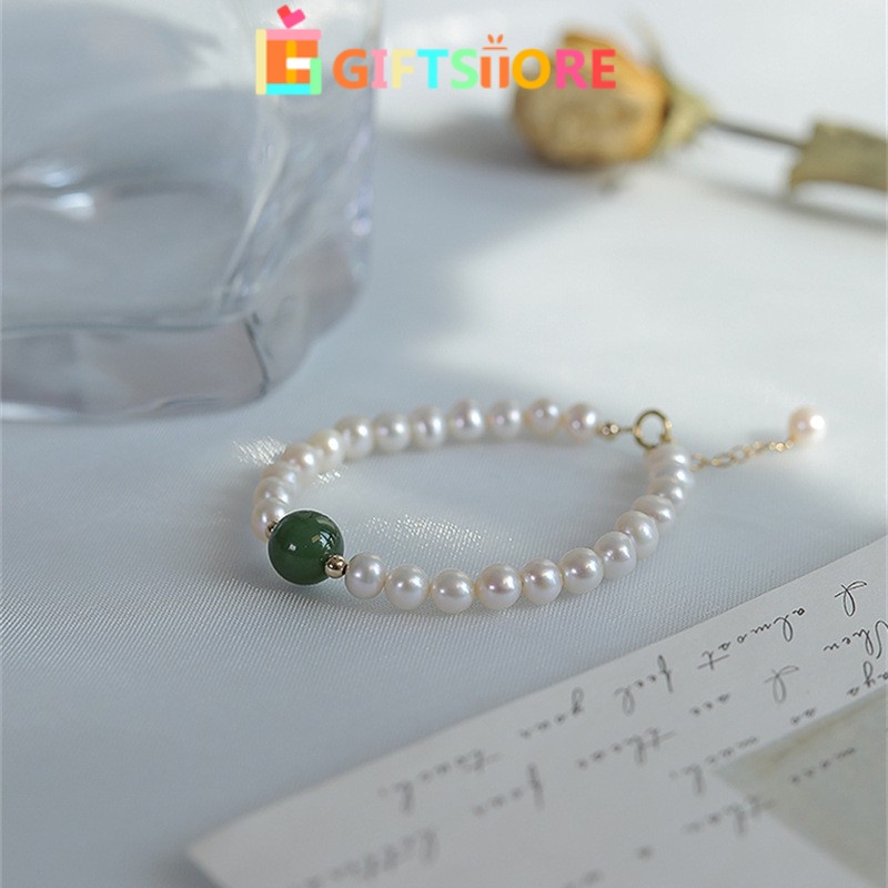 ✨Gelang Rantai Manik-Manik Mutiara Giok Hetian Alami Tidak Alergi Untuk Wanita Mutiara Air Tawar Desain Niche Untuk Perhiasan Sapphire gs