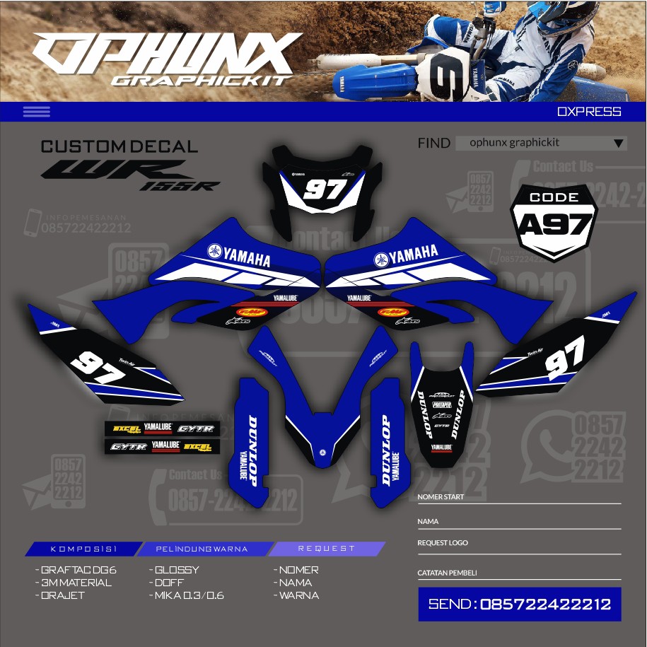 Stiker Decal YAMAHA WR 155 Custom Code A97 (6)