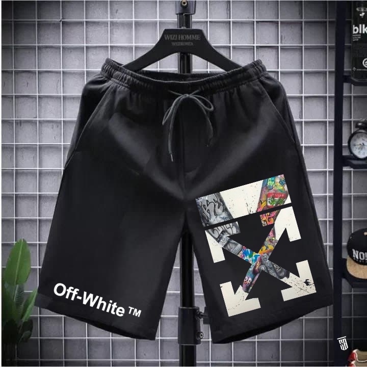 Clothing May - Celana Pendek Off White Hitam Boxer Pria Pendek Celana Tali Kolor Bokser Kekinian Cowok Laki-Laki Bahan Babyterry Baby Terry Premium Original Murah