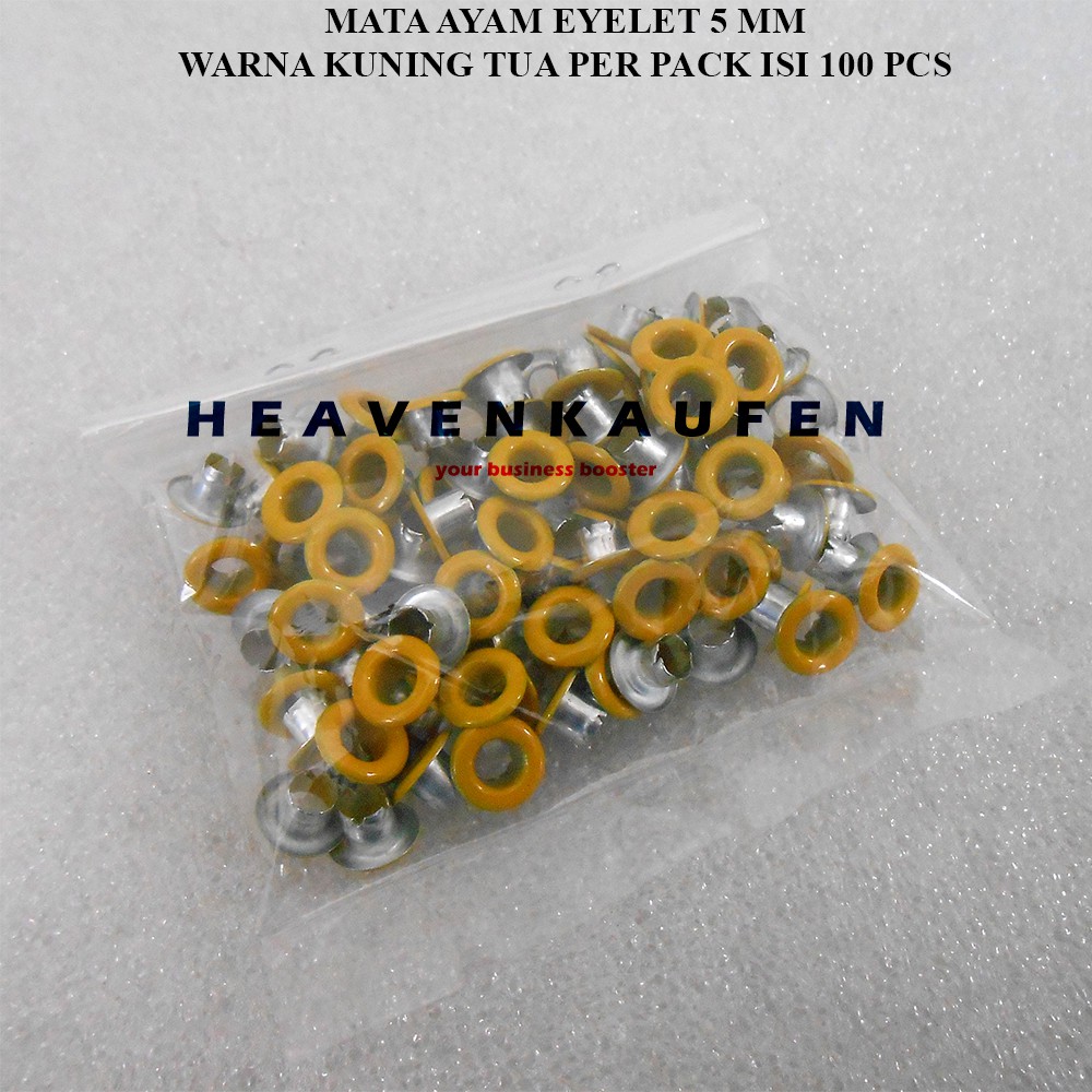 Mata Ayam Eyelet Mata Itik 5 mm Warna Kuning Tua Harga Per Pack isi 100 Pcs