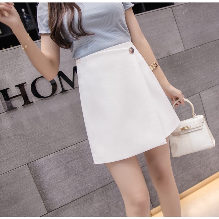 【Blossom】Korean Irregular Button  High Waist Wrap  Mini Skirt 7275