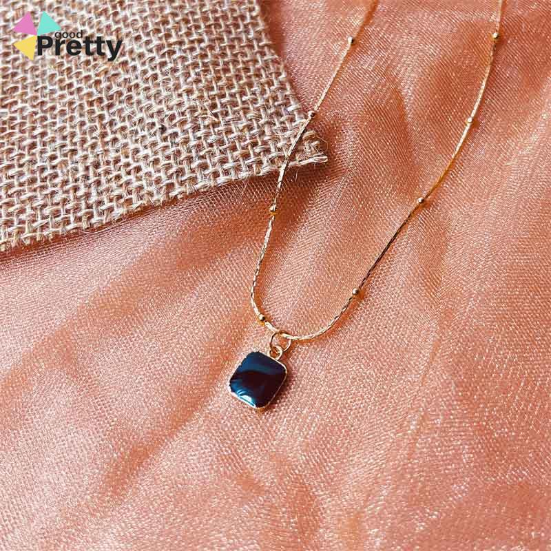 High-end Geometris Persegi Liontin Drop Minyak Kalung Wanita Fashion Kepribadian Desain Niche - PD