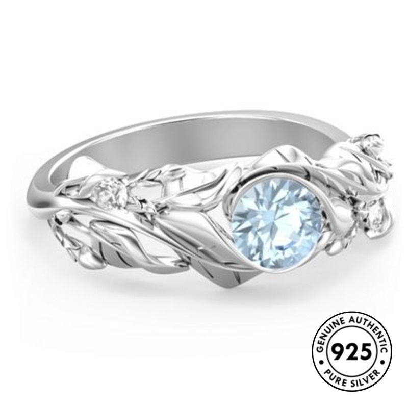 Cincin Sterling Silver 925 Model Daun Dengan Sapphire Untuk Wanita