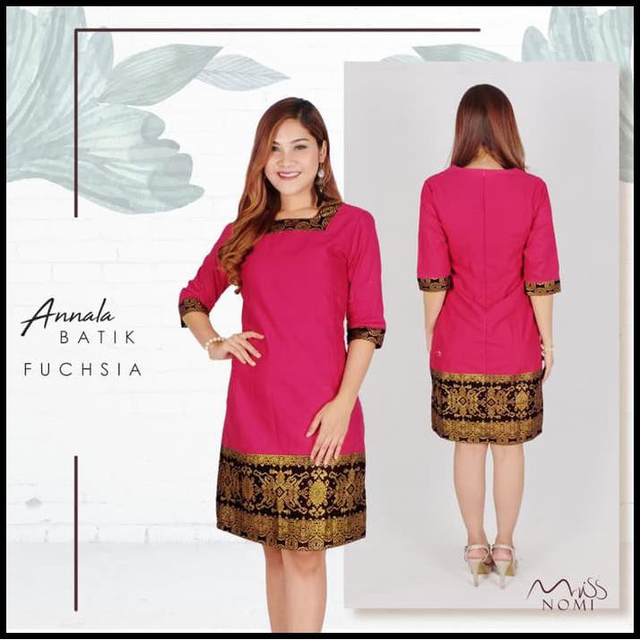 Tunik Batik/ Dress Batik/ Dress Pesta Etnik/ Gaun Pesta Wanita Jumbo - Fuchsia, M