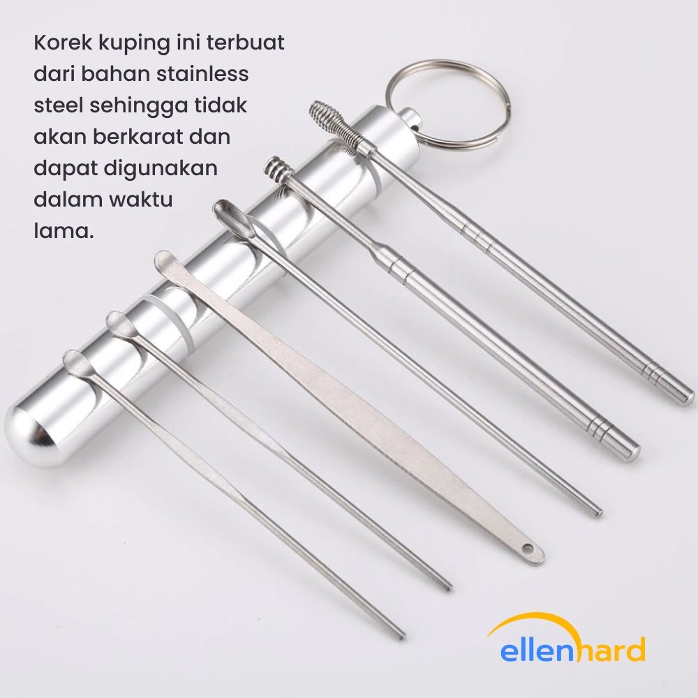 Pembersih Telinga 6 Pcs Korek Kuping Stainless Steel Set Ear Wax