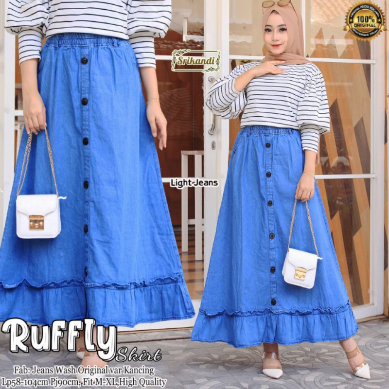 ruffly skirt rok jeans wanita by srikandi