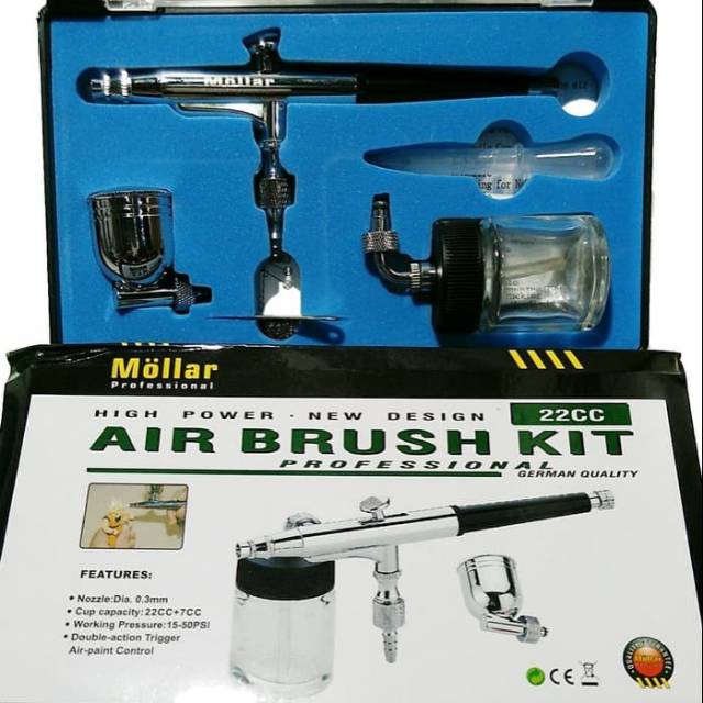 Air Brush Kit Pen Mollar Airbrush Dual Action Nozzle 0.3mm - 7cc + 22cc Dual Cup - TG133