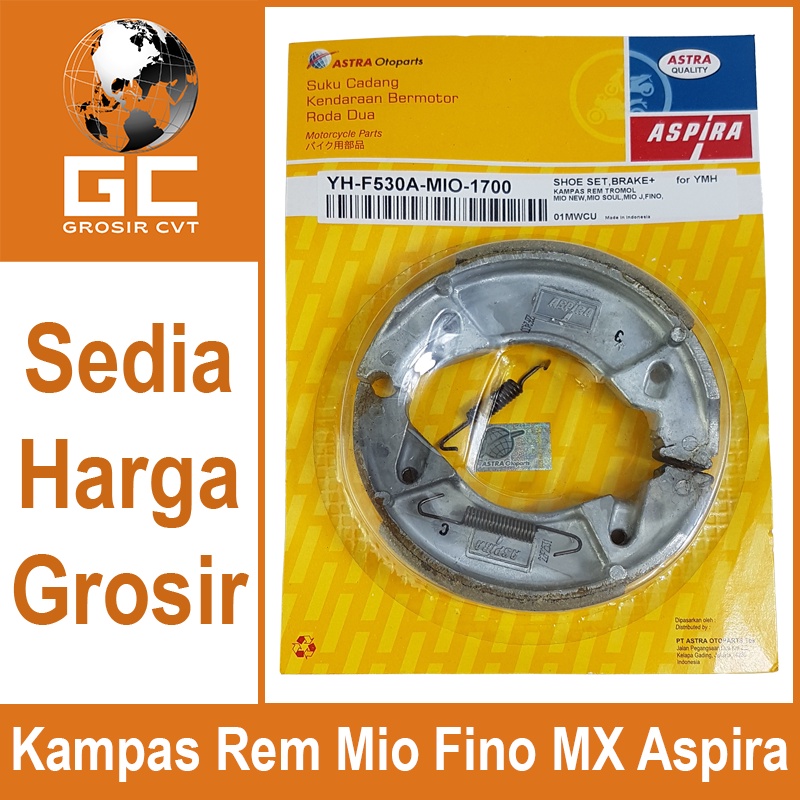 Aspira Kampas Rem Tromol Belakang Mio Nmax Aerox Lexi Fino X ride Xeon Nouvo karburator injeksi soul GT J Z S M3 RC 110 115 125 155 YH-F530A-MIO-1700