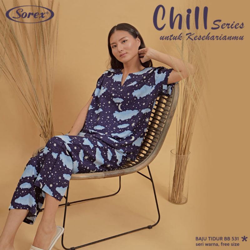 Sorex Baju Tidur BB 531 (1 Set Atasan Pendek + Celana Panjang Chill Series Rayon Premium Piyama Freesize