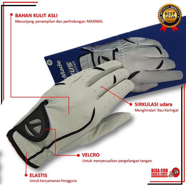 GOLF GLOVE Sarung Tangan GOLF kulit Player warna putih LEATHER GLOVE GOLF MEN