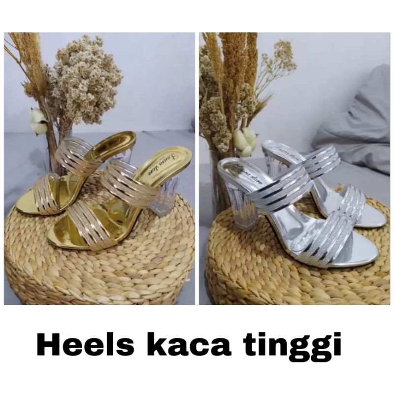 l.lau HEELS KACA TINGGI SANDAL HEEL TRANSPARANT ZARA MIKA PESTA UNDANGAN SILVER GOLD SENDAL CHARLES