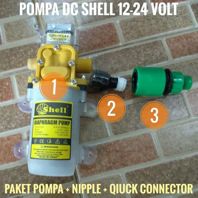 Paket Pompa Air Dc 12 Volt Shell + Nipple + Konektor Selang 5/16